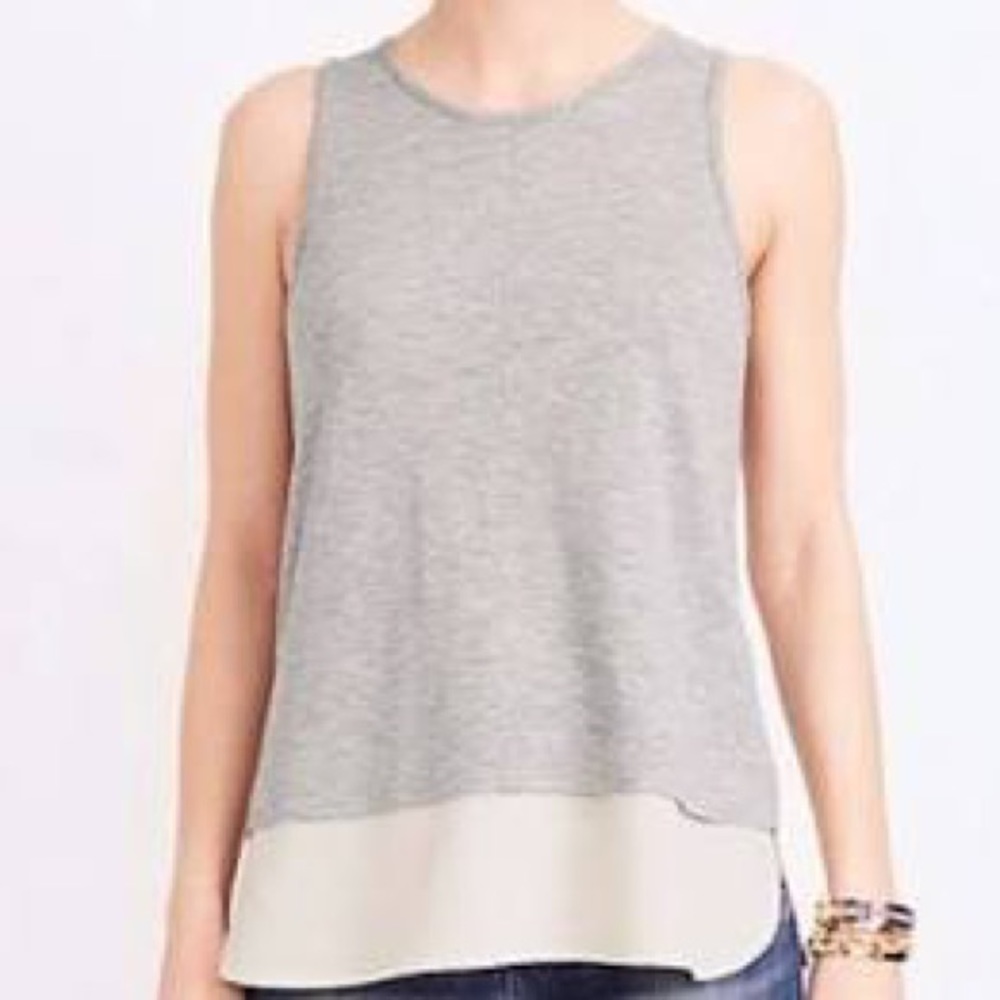 J. Crew Drapey Tank With Silk Hem Gray & White Size Small
